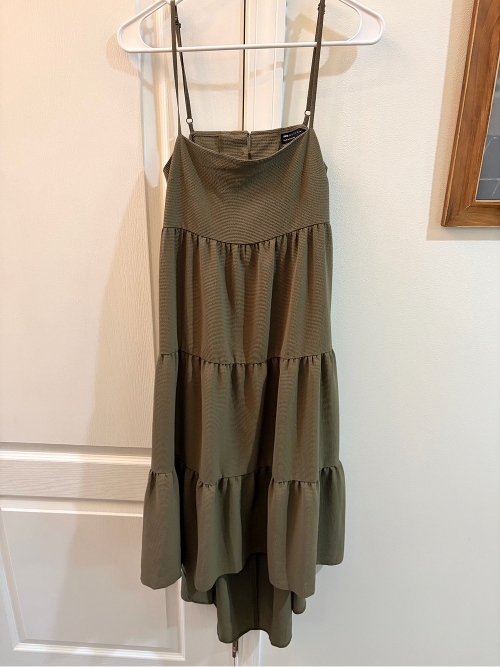 ASOS Olive Green High-Low Tiered Slip Dress